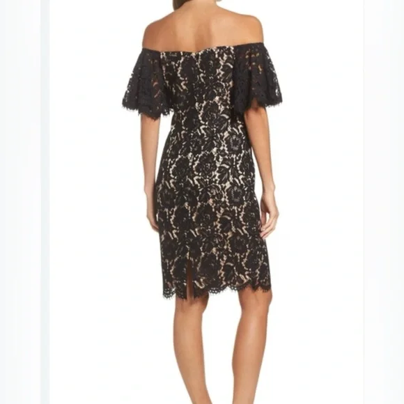 ELIZA J Cocktail/Wedding Floral Black Lace Off Shoulder Flutter SLV Sheath 10 - Picture 3 of 16